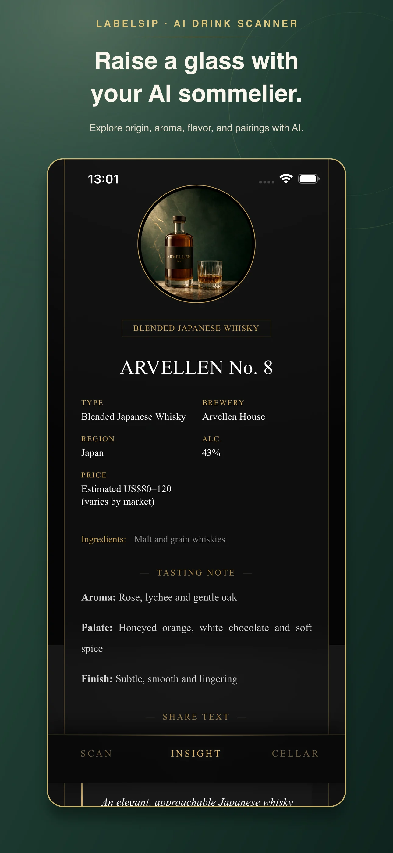 LabelSip AI insight screen