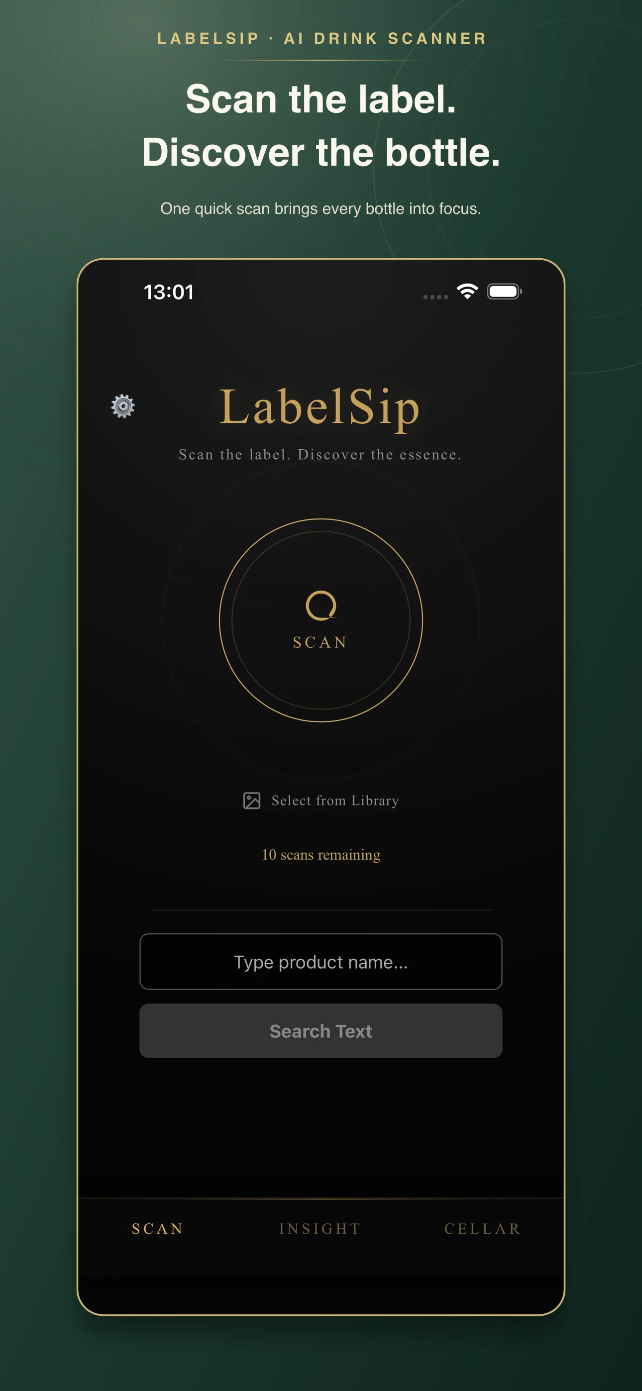 LabelSip Scan screen